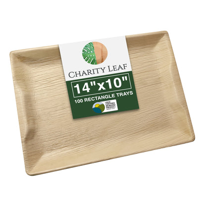 14" x 10" Inch Rectangular Natural Disposable Bamboo Tray
