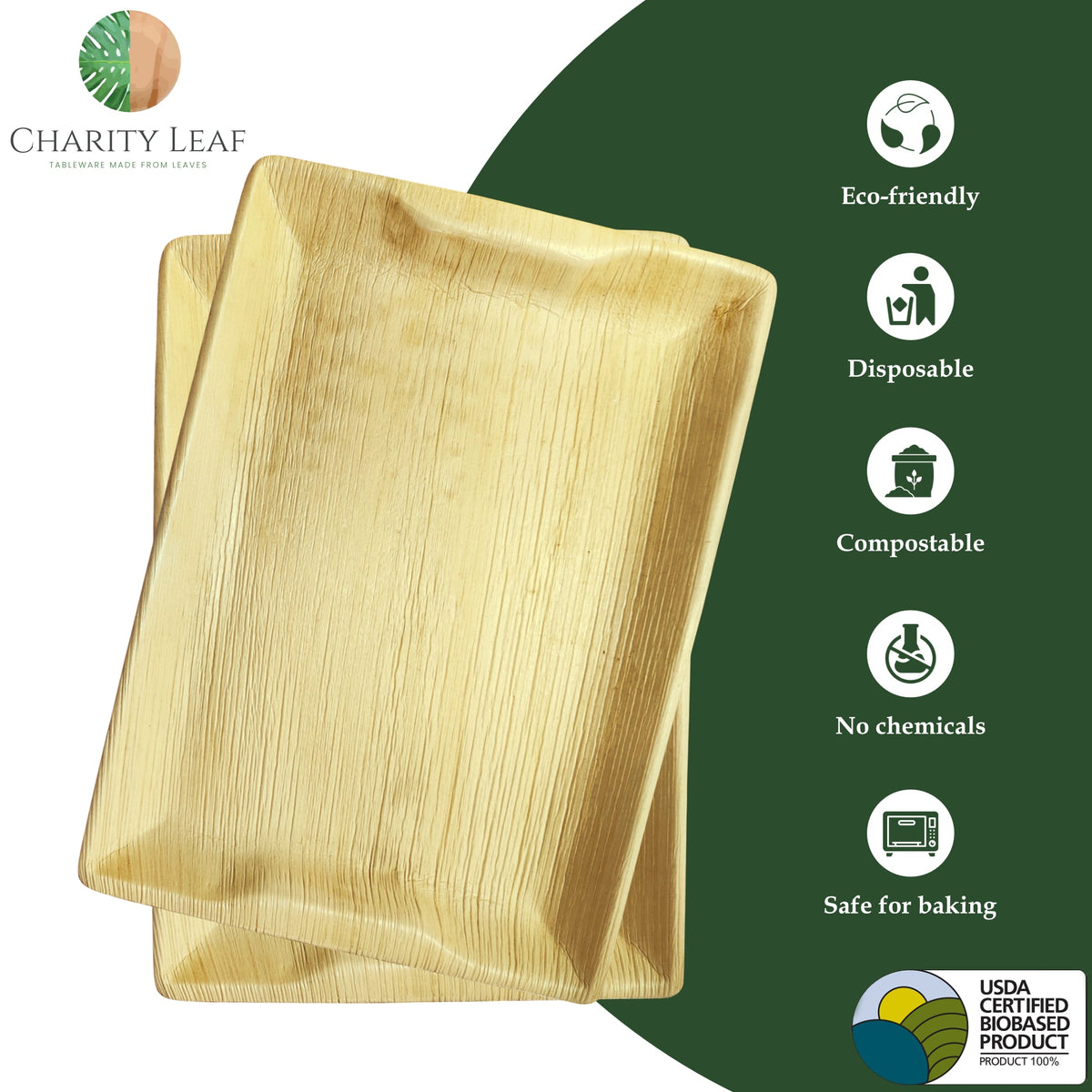 14" x 10" Inch Rectangular Natural Disposable Bamboo Tray