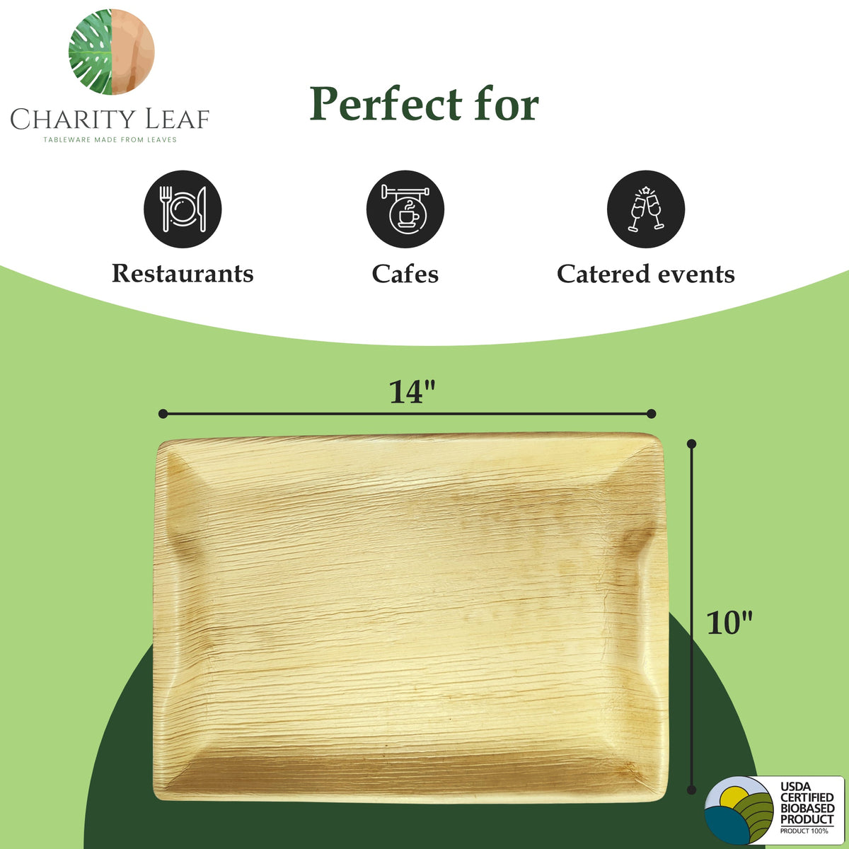 14" x 10" Inch Rectangular Natural Disposable Bamboo Tray