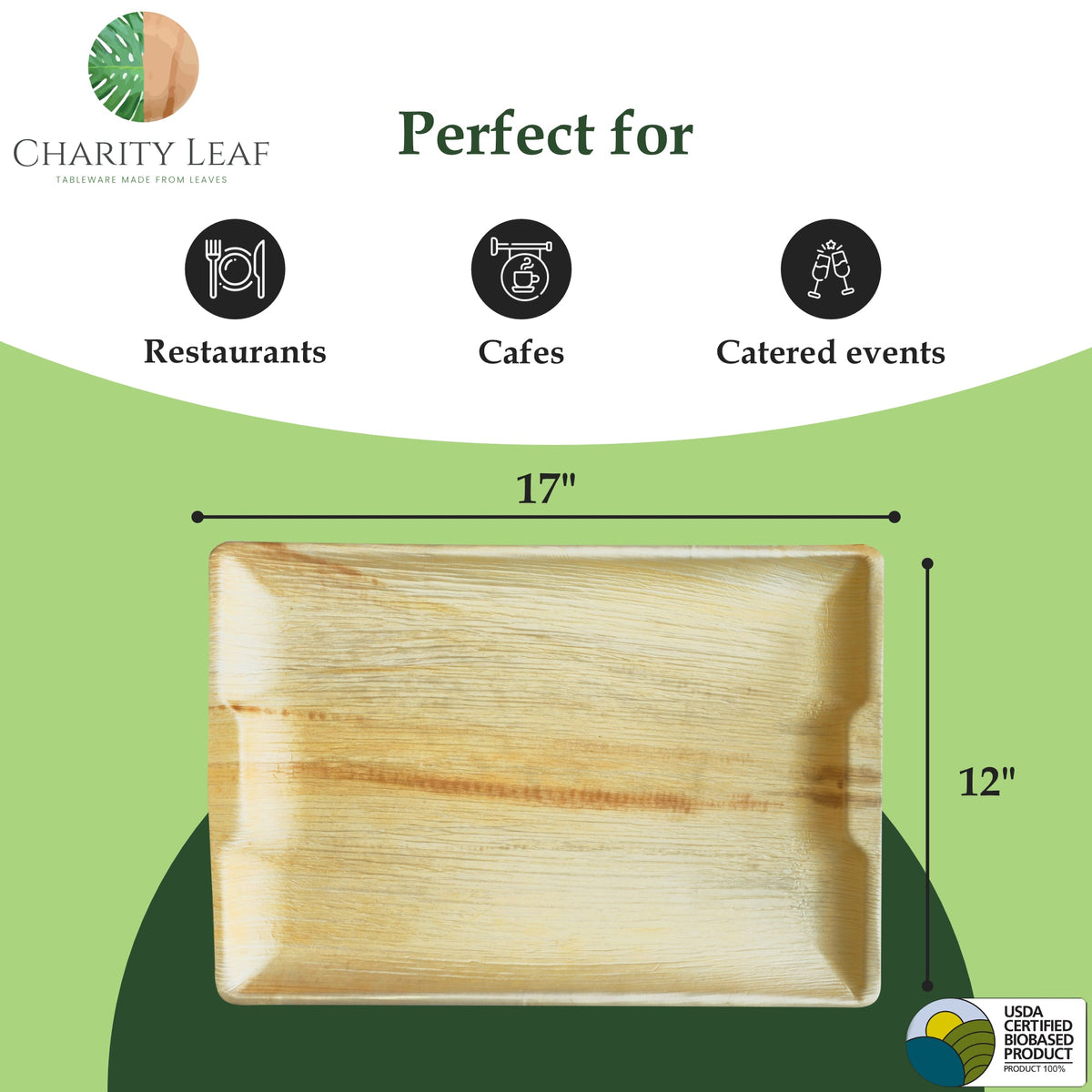 17" x 12" Rectangle Natural Disposable Bamboo Tray