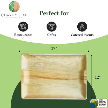 17" x 12" Rectangle Natural Disposable Bamboo Tray