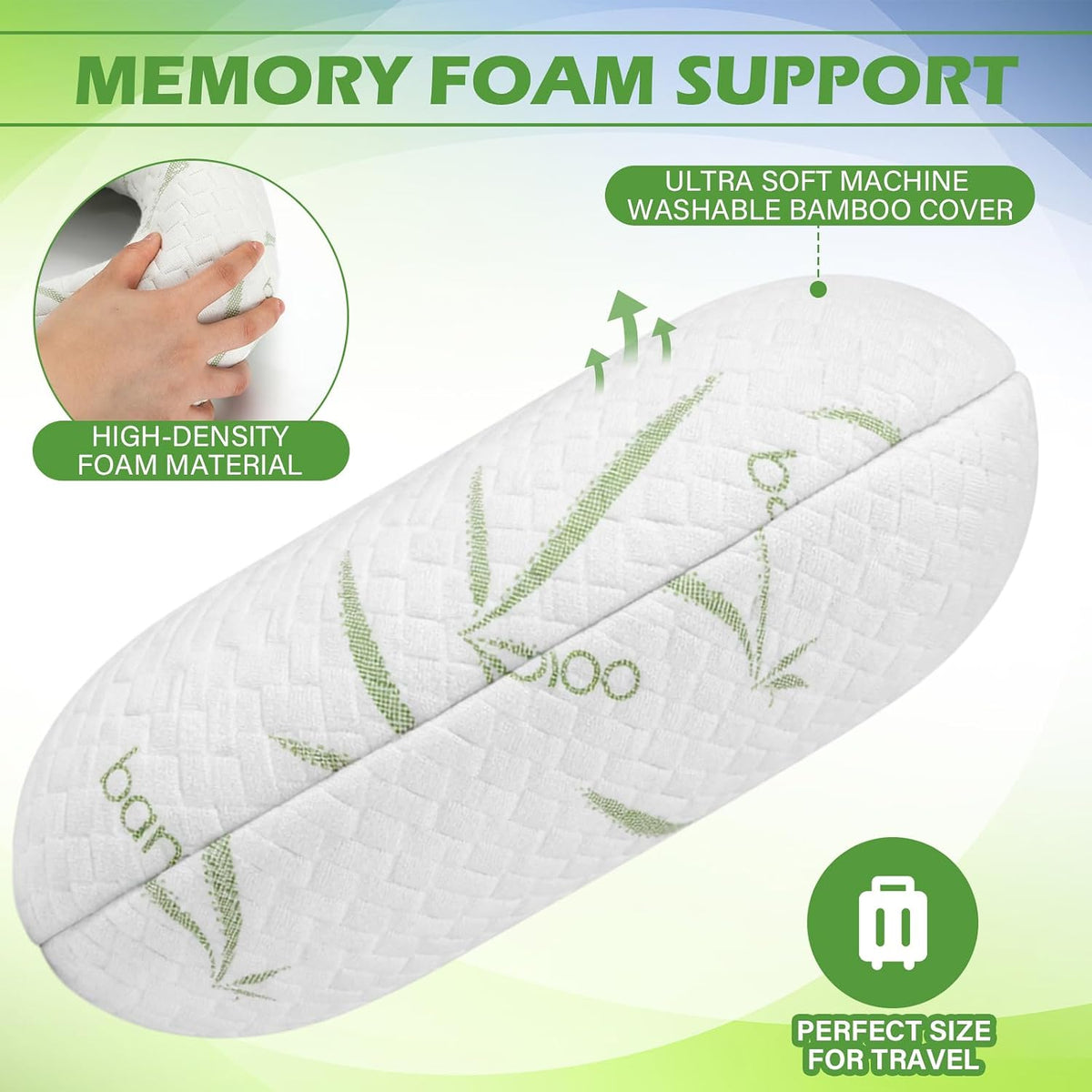 Travel Bamboo Pillow, Memory Foam Neck Pillow, for Airplane Car