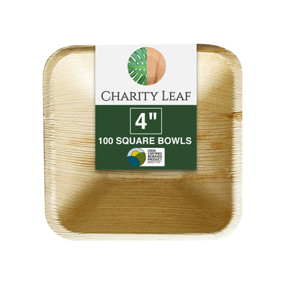 4" Inch Square Natural Disposable Bamboo Bowl