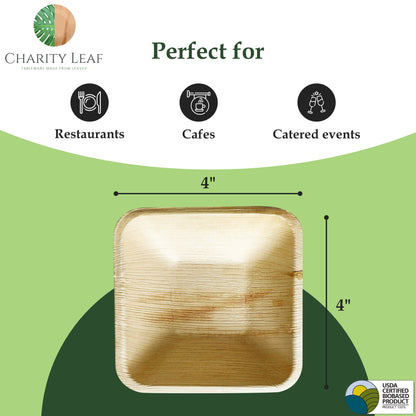 4" Inch Square Natural Disposable Bamboo Bowl