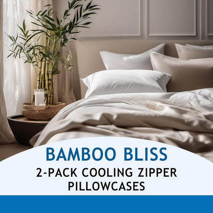 Bamboo Pillowcase, Cooling Pillow Cases, Queen Size, White, Set of 2