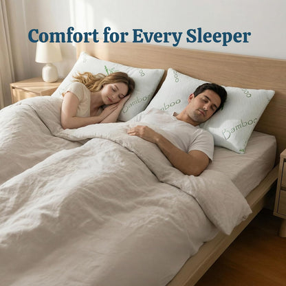 2 Pack King Size Rayon Derived from Bamboo Pillow for Sleeping Shredded Memory Foam Bed Pillows for Side, Back and Stomach Sleepers, Soft, Cooling, Adjustable and Washable Cover 20" X 36"