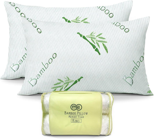 2 Pack King Size Rayon Derived from Bamboo Pillow for Sleeping Shredded Memory Foam Bed Pillows for Side, Back and Stomach Sleepers, Soft, Cooling, Adjustable and Washable Cover 20" X 36"