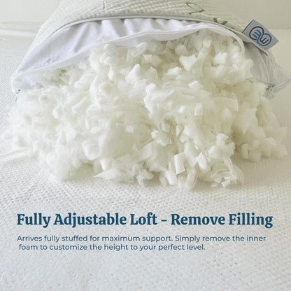 2 Pack King Size Rayon Derived from Bamboo Pillow for Sleeping Shredded Memory Foam Bed Pillows for Side, Back and Stomach Sleepers, Soft, Cooling, Adjustable and Washable Cover 20" X 36"
