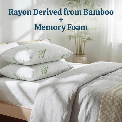 2 Pack King Size Rayon Derived from Bamboo Pillow for Sleeping Shredded Memory Foam Bed Pillows for Side, Back and Stomach Sleepers, Soft, Cooling, Adjustable and Washable Cover 20" X 36"