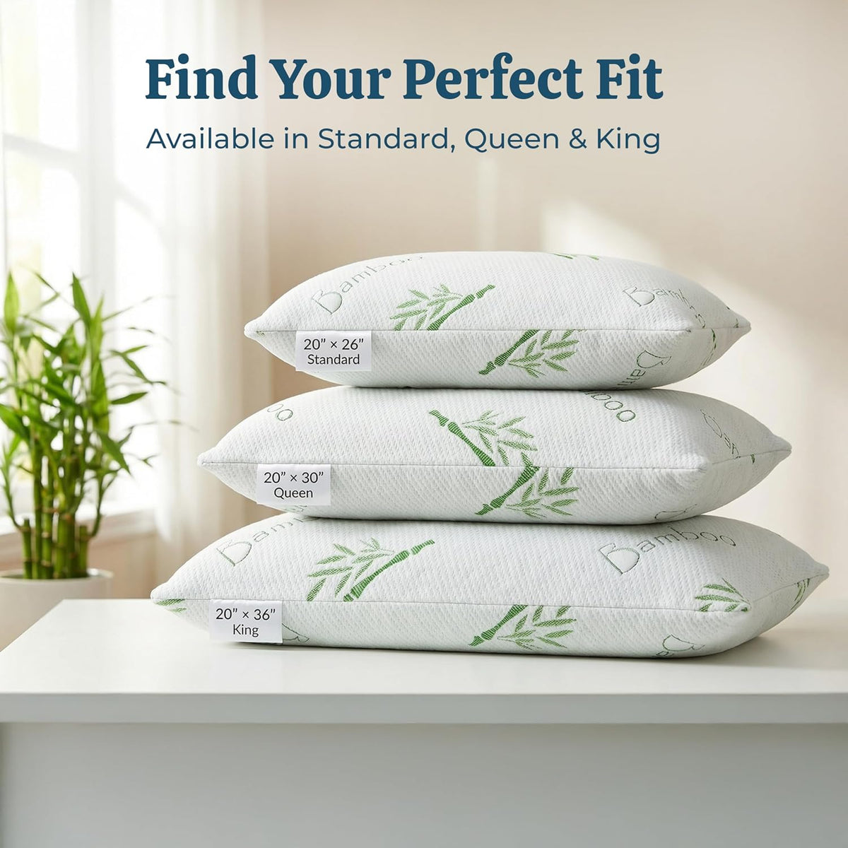 2 Pack King Size Rayon Derived from Bamboo Pillow for Sleeping Shredded Memory Foam Bed Pillows for Side, Back and Stomach Sleepers, Soft, Cooling, Adjustable and Washable Cover 20" X 36"