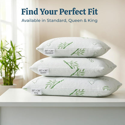 2 Pack King Size Rayon Derived from Bamboo Pillow for Sleeping Shredded Memory Foam Bed Pillows for Side, Back and Stomach Sleepers, Soft, Cooling, Adjustable and Washable Cover 20" X 36"