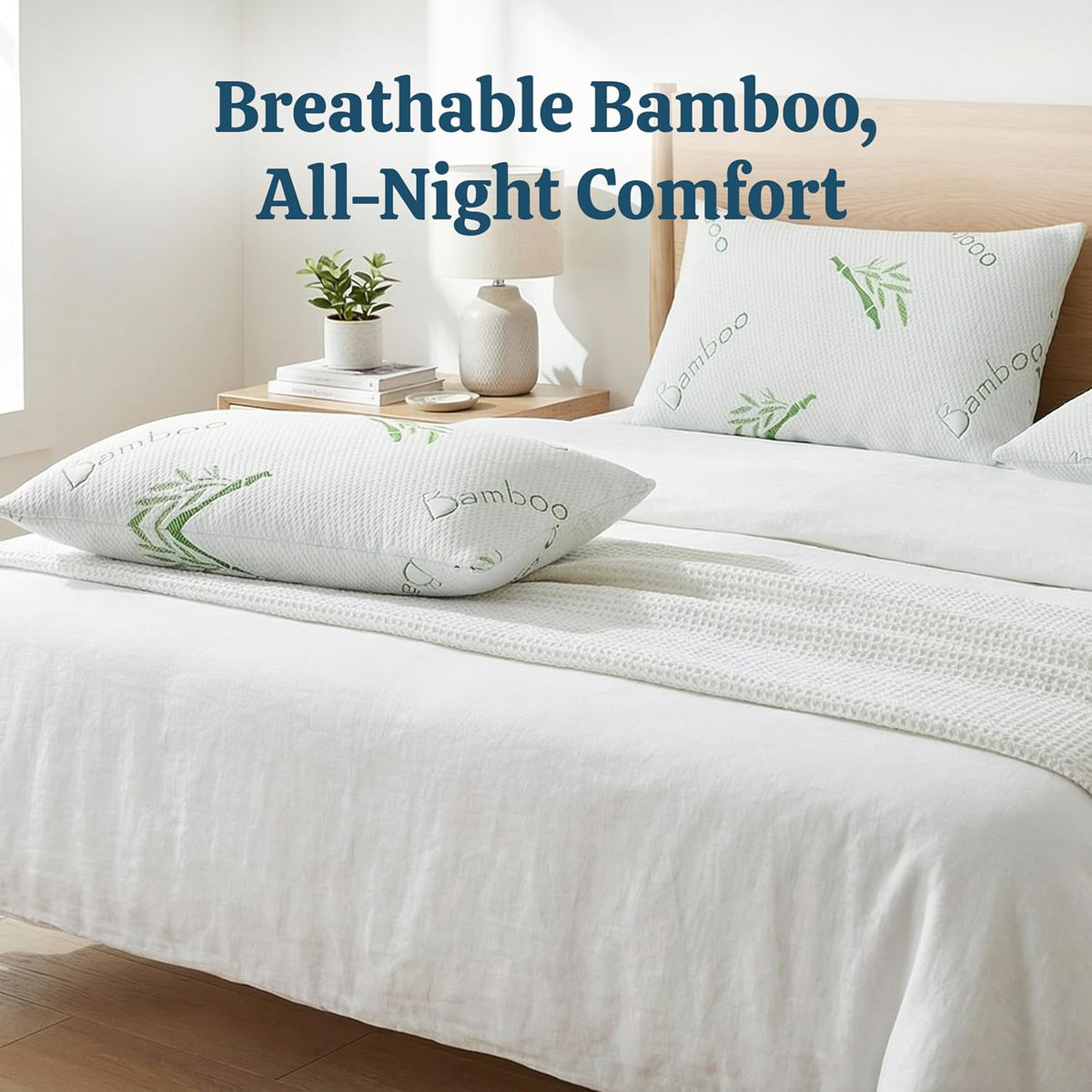 2 Pack King Size Rayon Derived from Bamboo Pillow for Sleeping Shredded Memory Foam Bed Pillows for Side, Back and Stomach Sleepers, Soft, Cooling, Adjustable and Washable Cover 20" X 36"