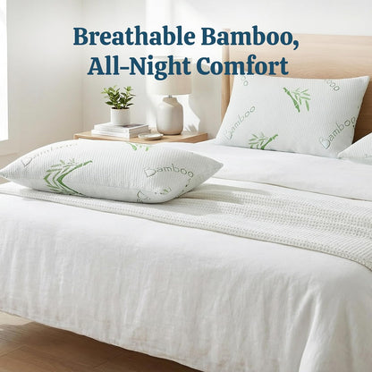 2 Pack King Size Rayon Derived from Bamboo Pillow for Sleeping Shredded Memory Foam Bed Pillows for Side, Back and Stomach Sleepers, Soft, Cooling, Adjustable and Washable Cover 20" X 36"