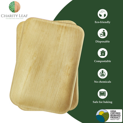 9" x 6" Inch Rectangle Natural Disposable Bamboo Tray
