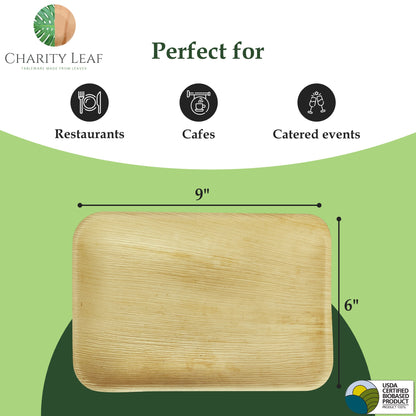 9" x 6" Inch Rectangle Natural Disposable Bamboo Tray