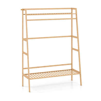 Bamboo Garment Rack with Shelves and Hanging Rod