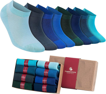 Women’s Bamboo Ankle Socks 8-Pack Gift Box, Ocean Blues