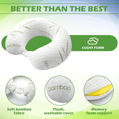 Travel Bamboo Pillow, Memory Foam Neck Pillow, for Airplane Car