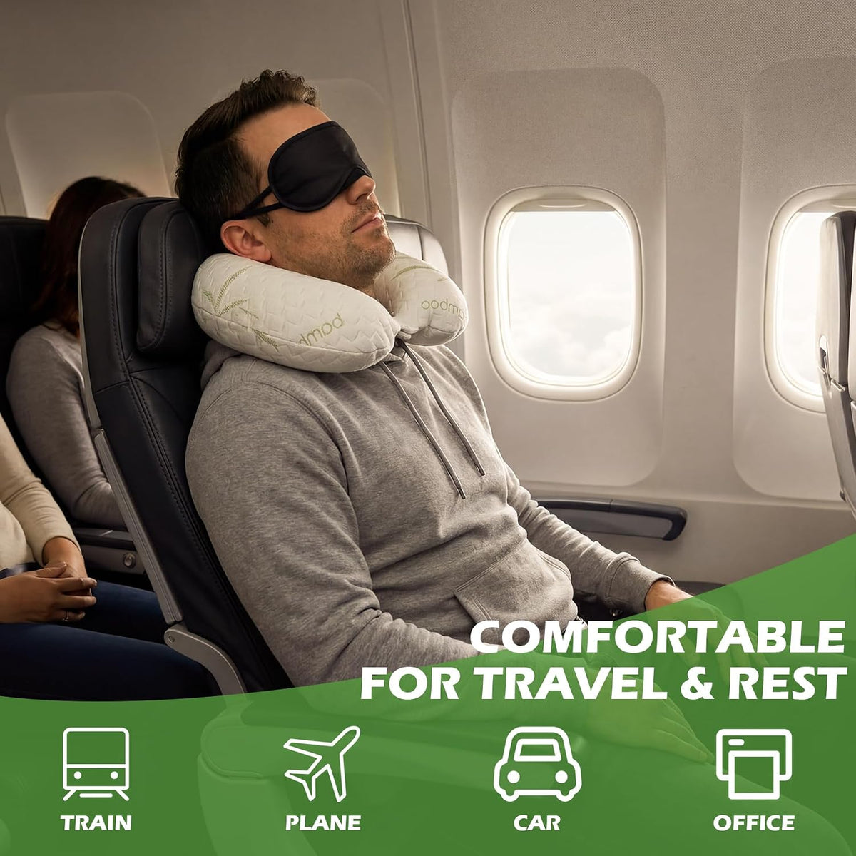 Travel Bamboo Pillow, Memory Foam Neck Pillow, for Airplane Car