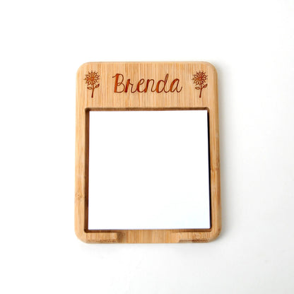 Personalized Floral or Pineapple Bamboo Wood Sticky Note Holder, Custom Teacher Gift