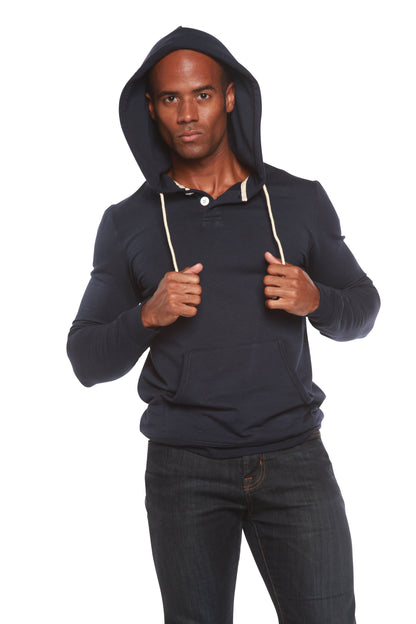Men's Henley Style Bamboo Viscose Fleece Hoodie